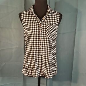 Black and White Checkered Sleeveless Top - S
